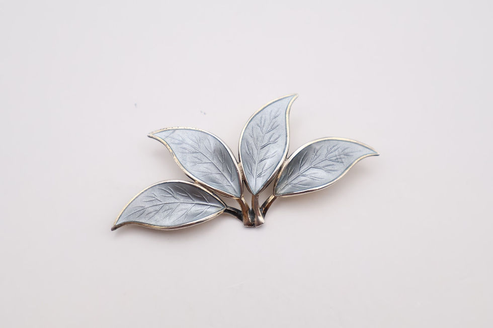 Thumbnail: Vintage Sterling Silver Guilloche Enamel Leaf Brooch Stamped 925 David Anderson