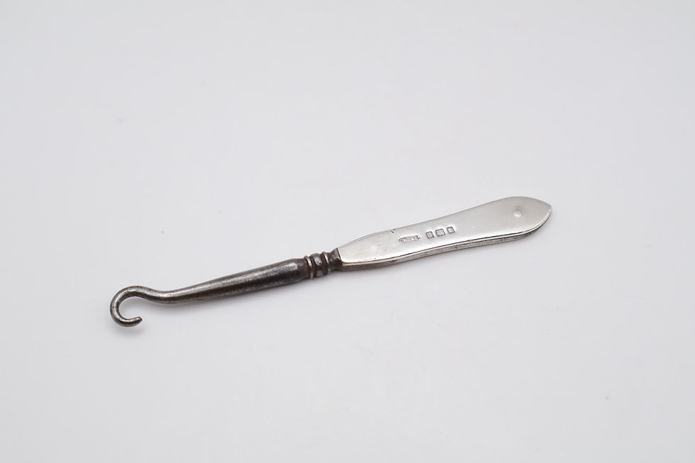 Thumbnail: Antique Sterling Silver Mounted Button Hook Hallmarked London 1928