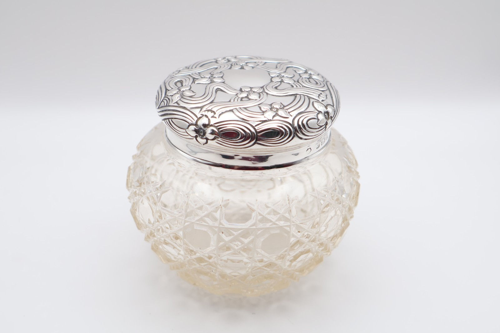 Antique Sterling Silver Topped Dressing Table Jar Hallmarked Birmingham 1900
