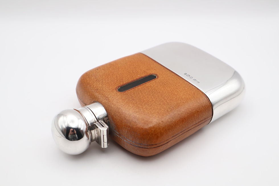 Thumbnail: Large Vintage Silver Mounted & Leather Bound Hip Flask Hallmarked Sheffield 1958