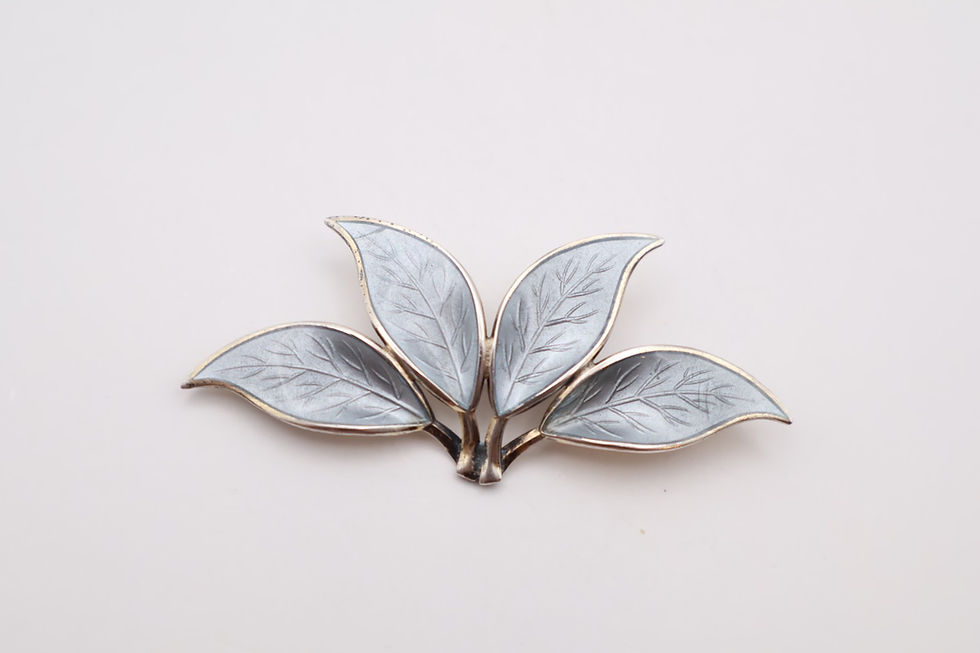 Thumbnail: Vintage Sterling Silver Guilloche Enamel Leaf Brooch Stamped 925 David Anderson