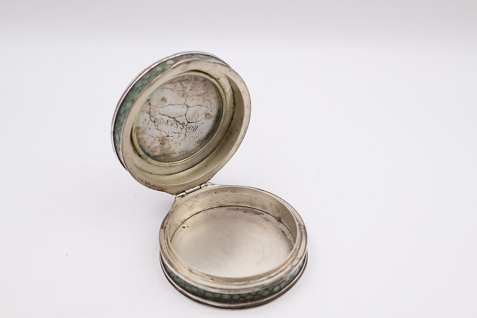 Thumbnail: Rare & Fabulous Antique Silver Shargreen & Porcelain Dog Box Circa 1890