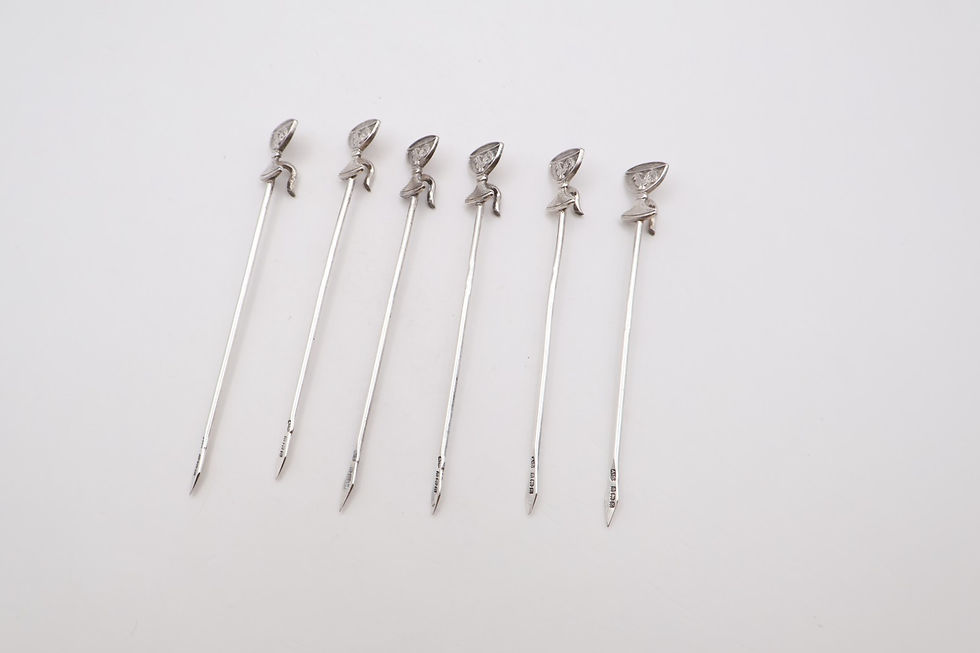 Thumbnail: Antique Boxed Silver Set of Six Cocktail Sticks Hallmarked Birmingham 1934