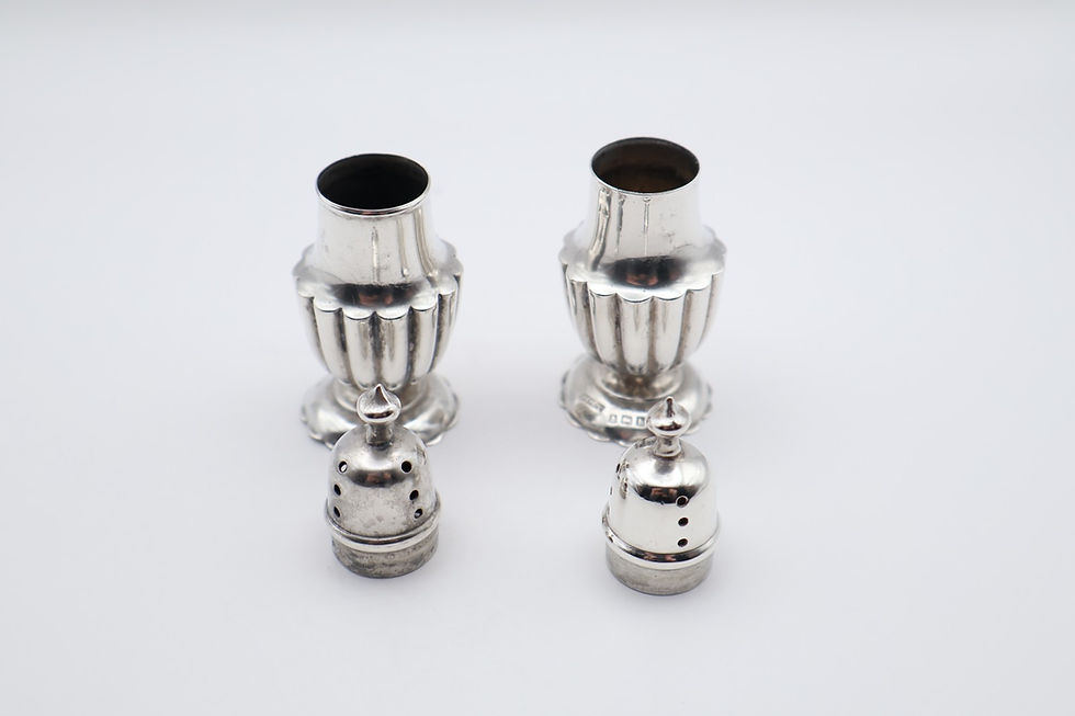 Thumbnail: Antique Sterling Silver Pair of Pepper Pots Hallmarked Birmingham 1908