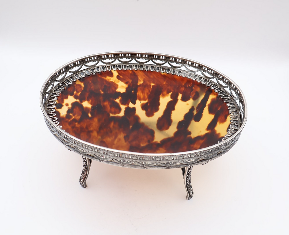 Thumbnail: Fabulous Antique Silver Faux Tortoiseshell Pedestal Tray Hallmarked London 1912