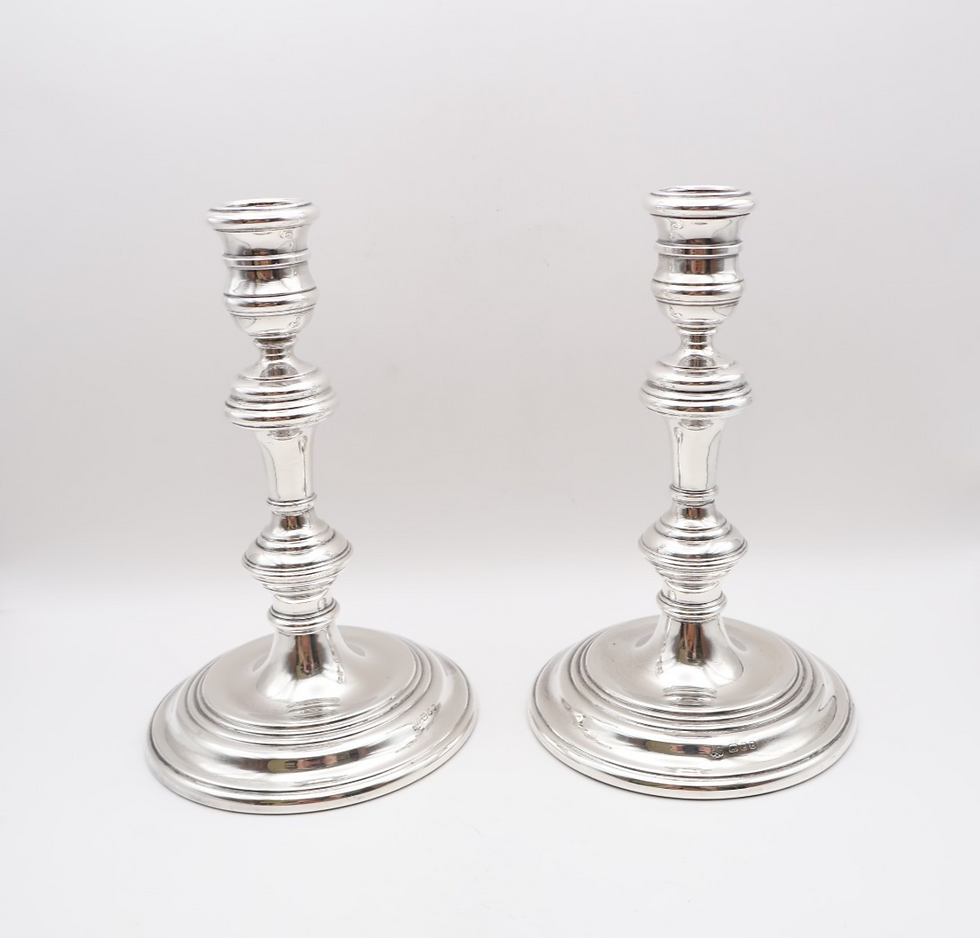 Thumbnail: Vintage Sterling Silver Georgian Style Candle Sticks Hallmarked London 1970