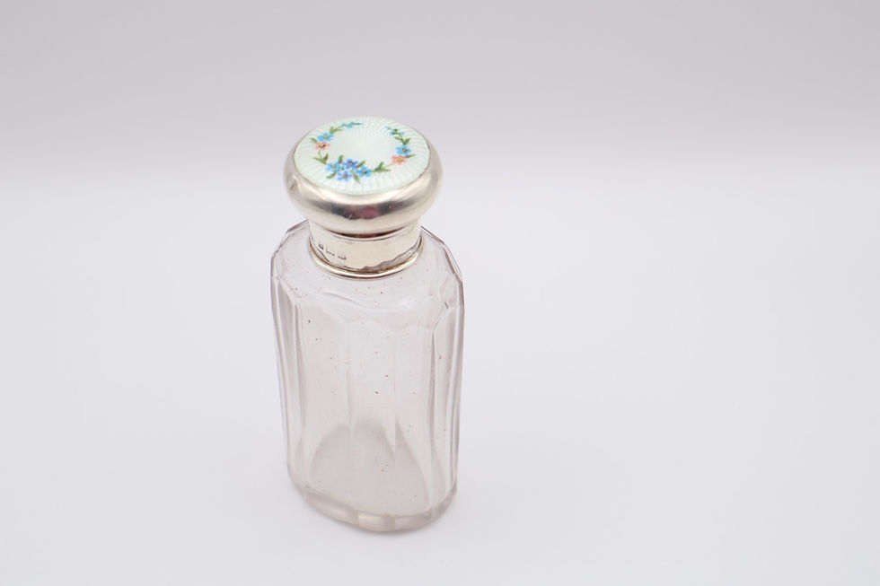 Thumbnail: Antique Silver Floral Guilloche Enamel Topped Glass Jar Birmingham 1927