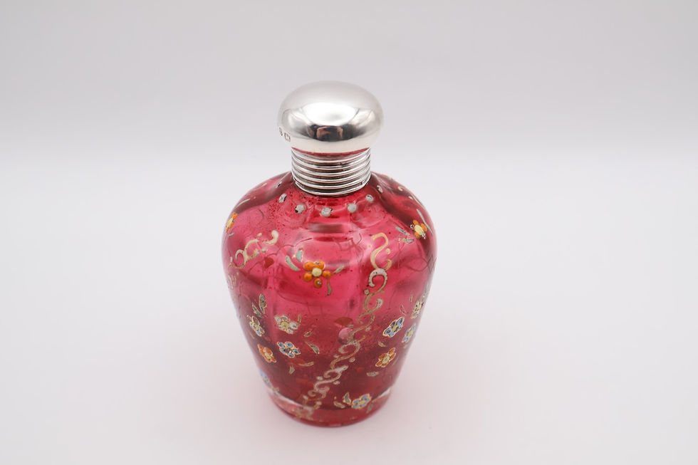 Thumbnail: Antique Sterling Silver Topped Painted Scent Bottle Hallmarked Birmingham 1899