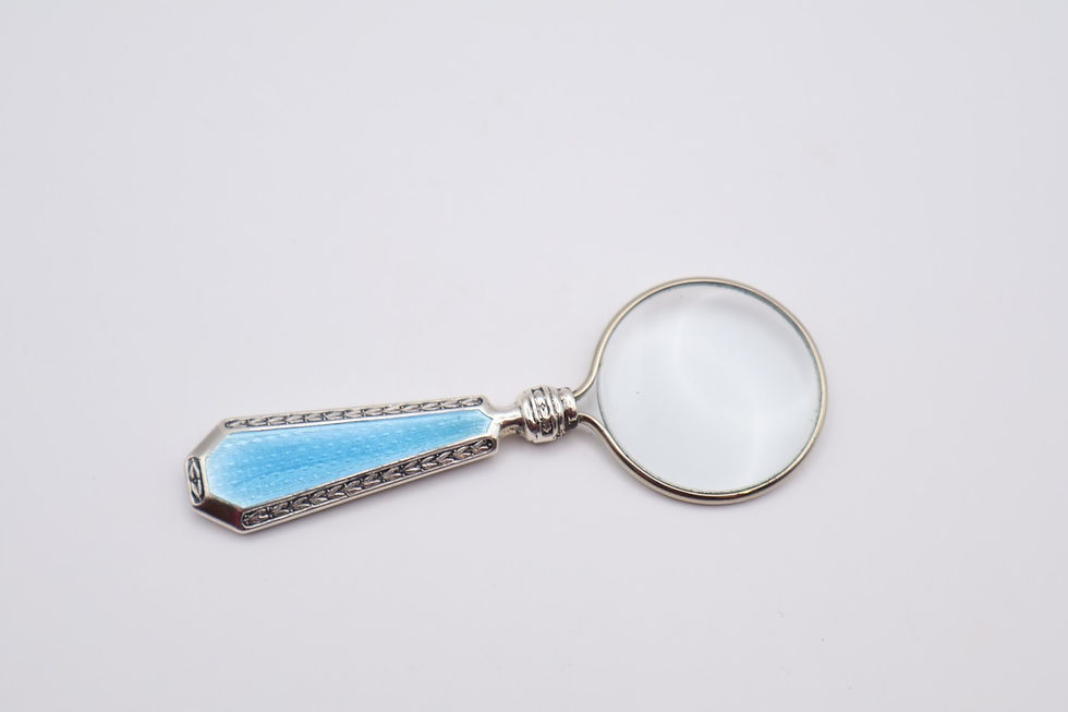 Thumbnail: Antique Sterling Silver Guilloche Enamel Handled Magnifying Glass