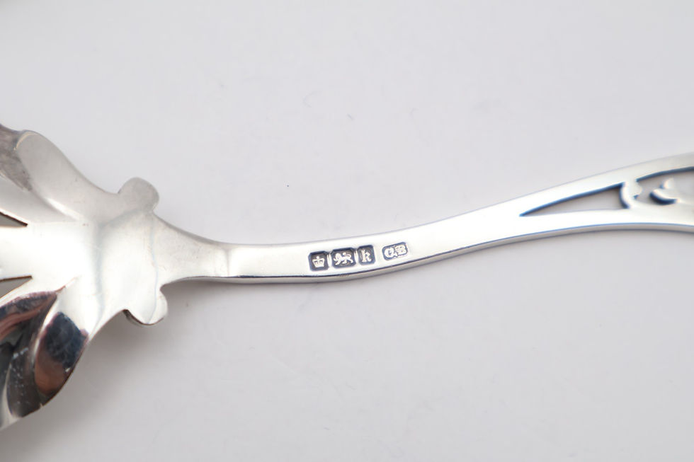 Thumbnail: Fine Antique Sterling Silver Pair of Punched Serving Spoons Sheffield 1902