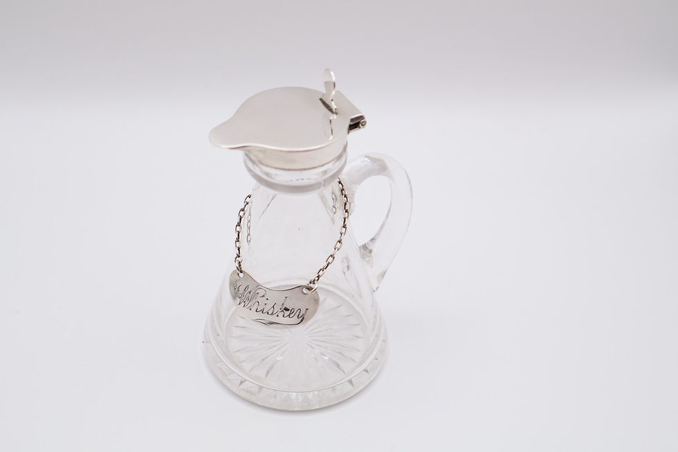 Antique Silver Mounted Glass Whiskey Noggin with Label Birmingham 1922/23