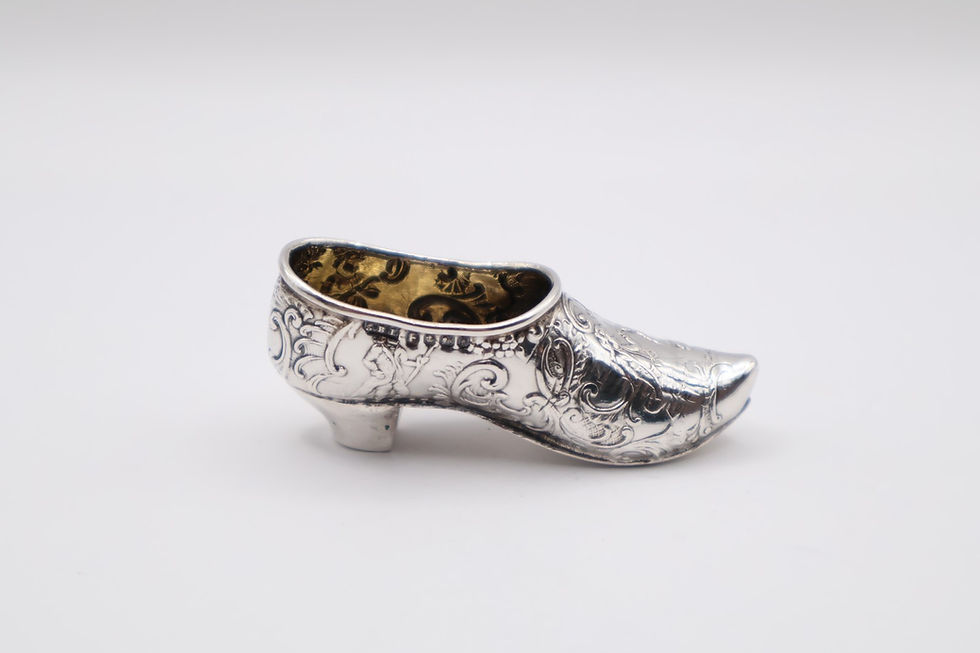Thumbnail: Delightful Antique Silver Miniature Shoe Figurine Hallmarked Sheffield 1896