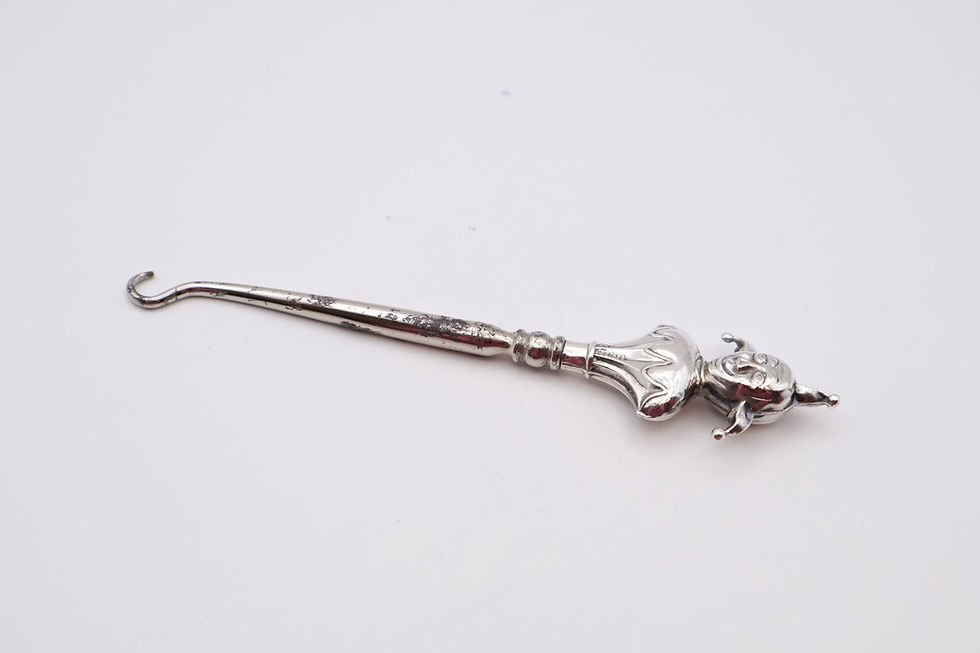 Thumbnail: Antique Novelty Silver Handled Jester Button Hook Hallmarked Birmingham 1910