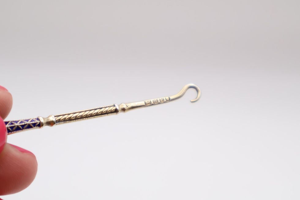 Thumbnail: Antique David Anderson Style Silver Cloisonne Enamel Button Hook London 1899