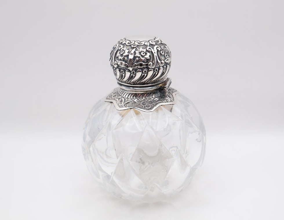 Thumbnail: Fabulous Very Large Antique Silver Mounted Glass Scent Bottle London 1895