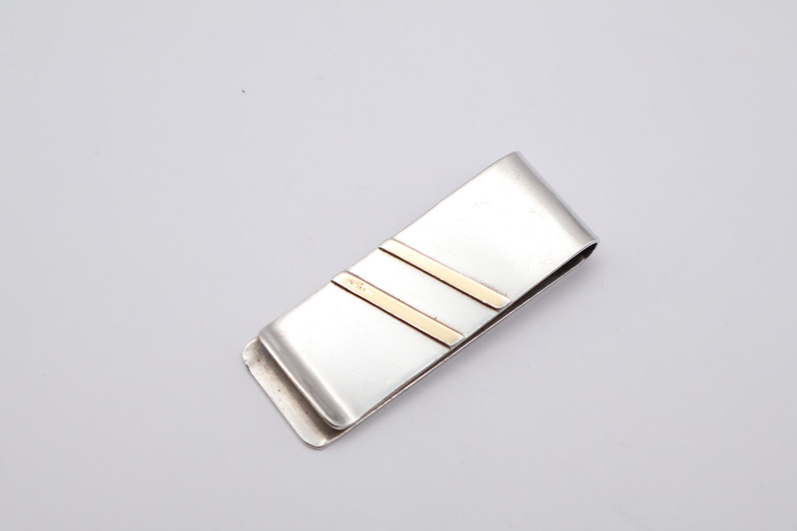 Quality Vintage Silver with Gold Inlay Money Clip Stamped 925