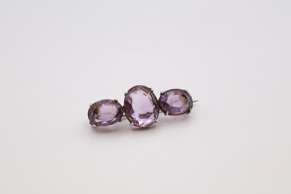 Thumbnail: Antique Silver Bar Brooch with Purple Stones