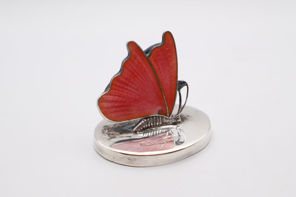 Thumbnail: Antique Silver Guilloche Enamel Butterfly Menu Holder Hallmarked Birmingham 1913