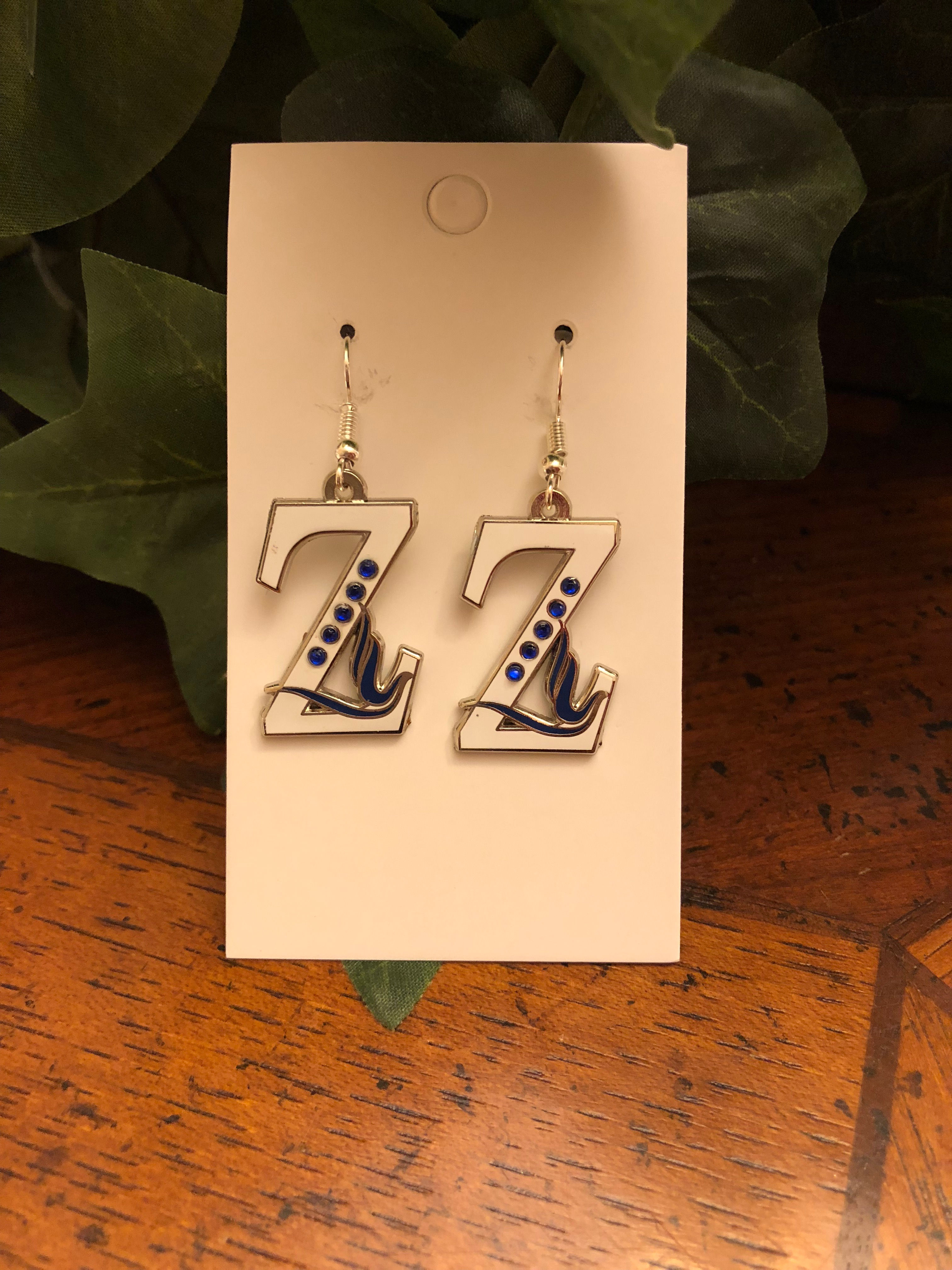 Zeta Dove (white) with blue stones-Earrings