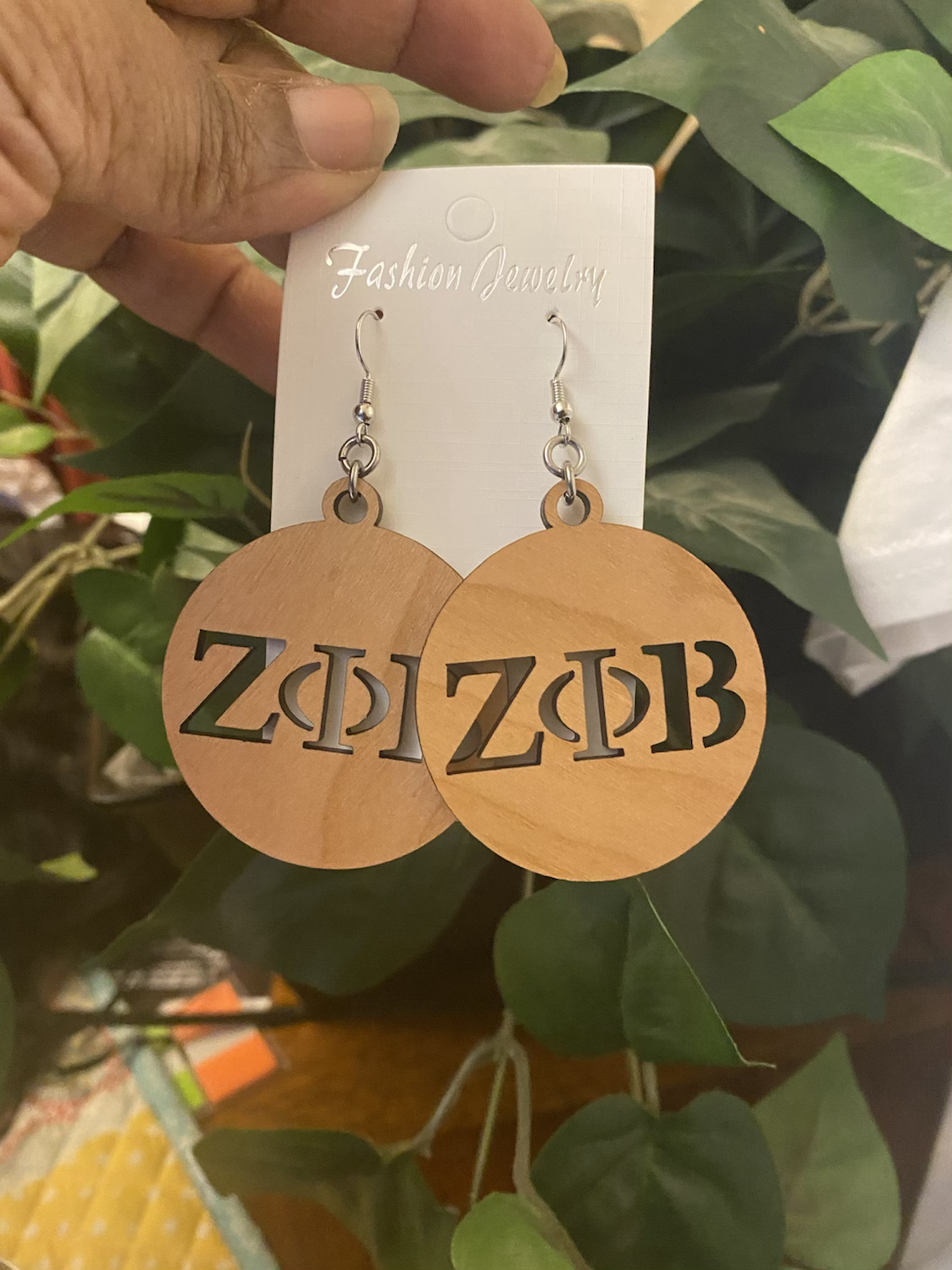 Zeta Cut Out Wood Earrings - 1.5 inches 