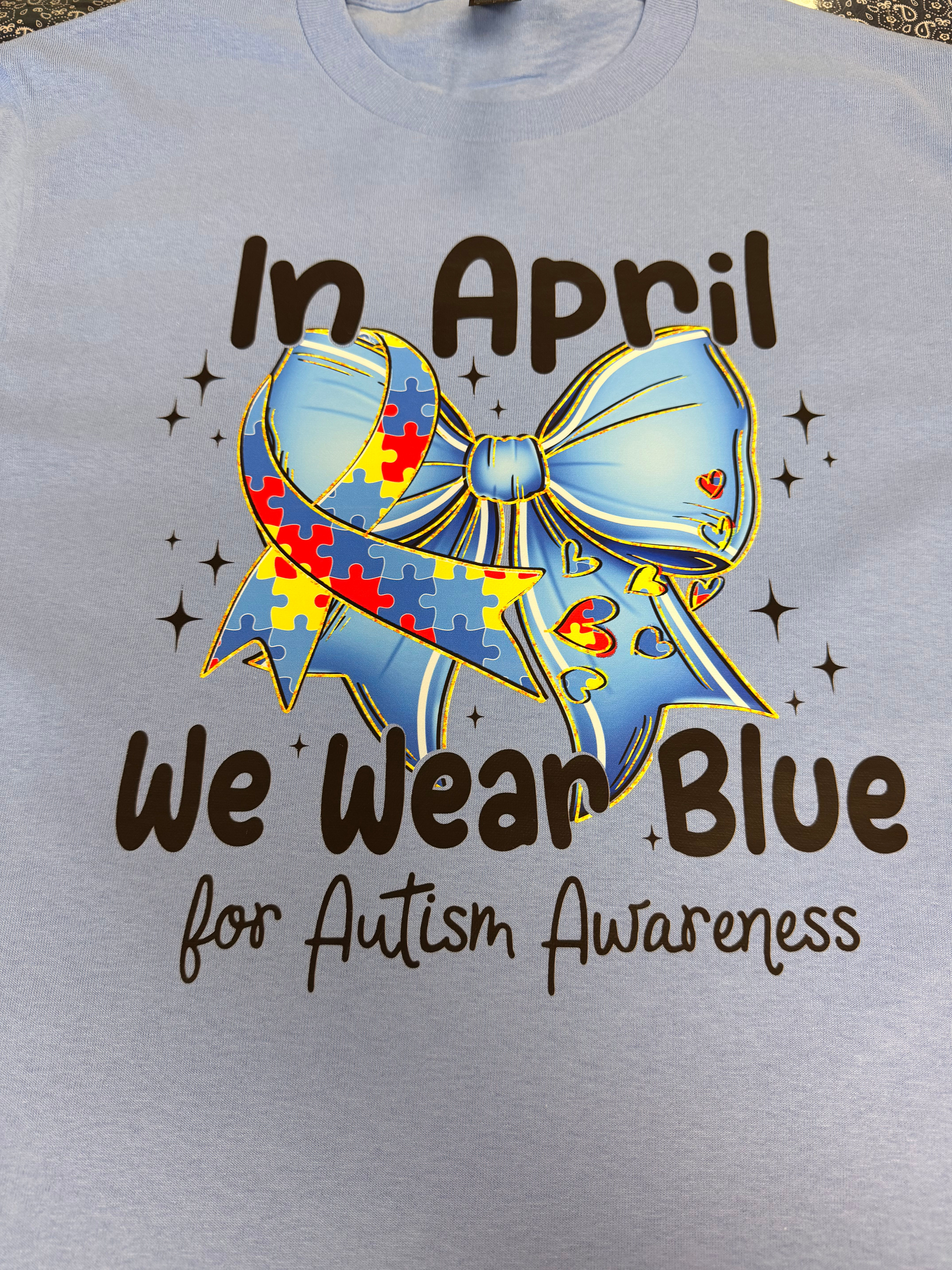 In April we wear blue T-Shirt (short sleeves)