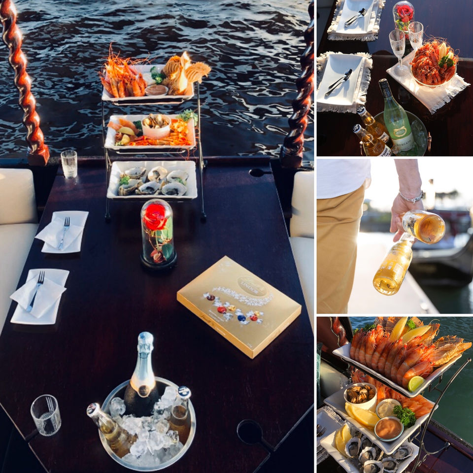 Delicious food and champagne on a Bribie Island gondola