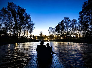 Firefly una pareja dentro de una trajinera de xochimilco que flota en el canal, el ambient