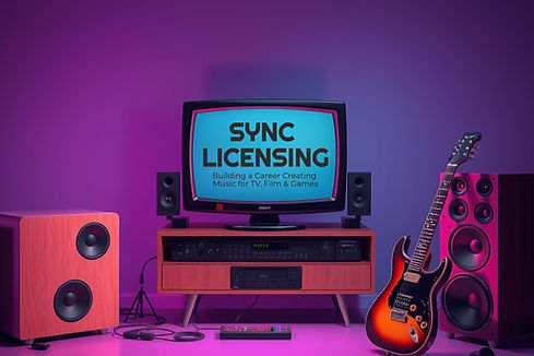 a background representing sync licensing, which is music in TV and film. Combining music a