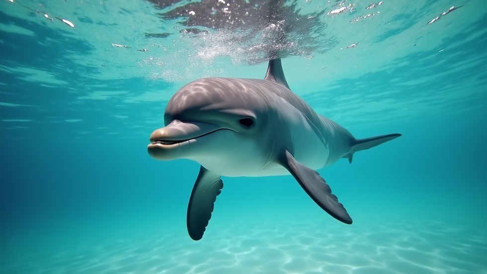 Eye-level view of a dolphin swimming near the water surface in clear Florida waters