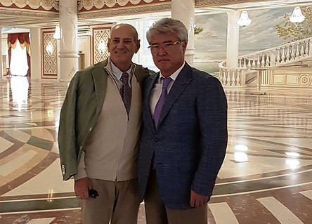 Gheorghe Zamfir with His Excellency, The Minister of Culture of Kazakhstan, at the Astana Opera House