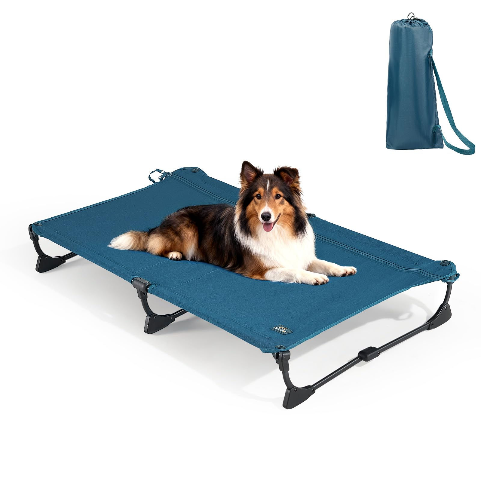 CANINE CANYON Folding Raised Dog Cot, Large Outdoor Elevated Dog Bed with Upg...