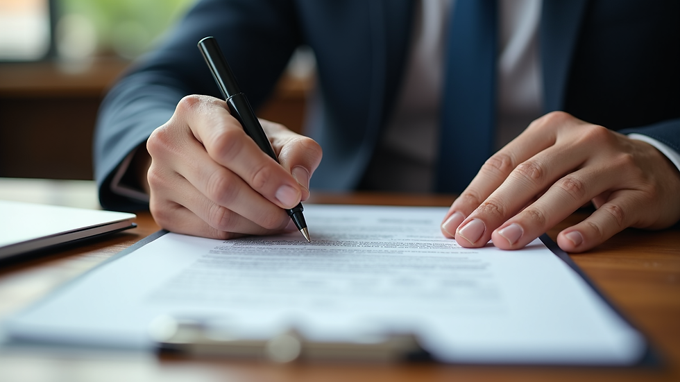 High angle view of a business owner signing incorporation documents