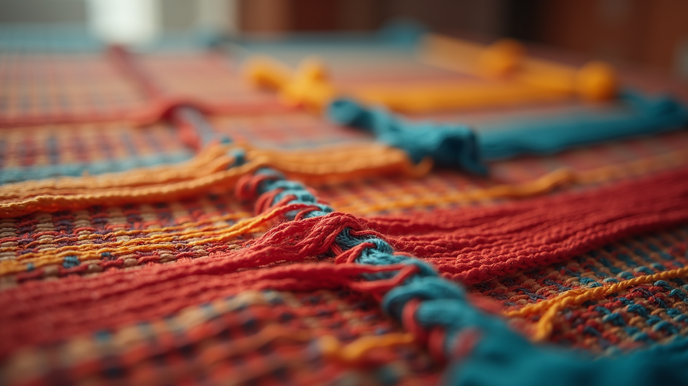 Close-up view of a colorful handwoven textile