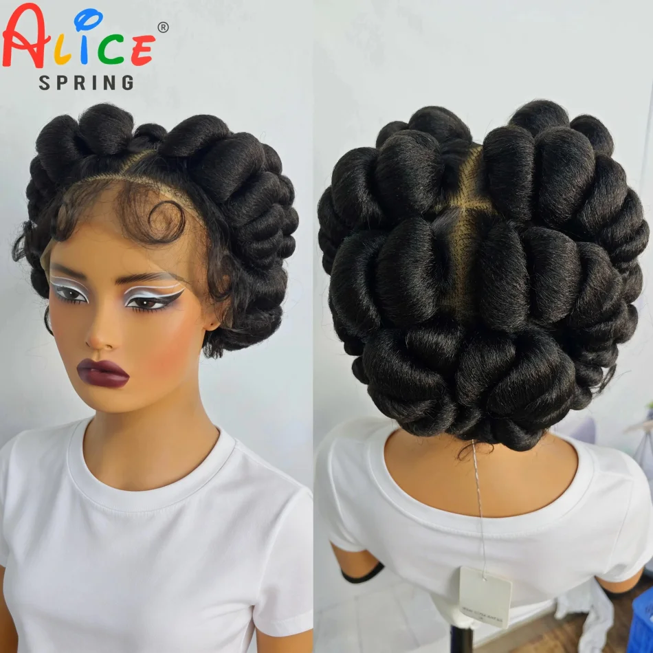 Natural Color 6Inch Transparent Full Lace Braided Wigs Short Cute Handmade Bantu