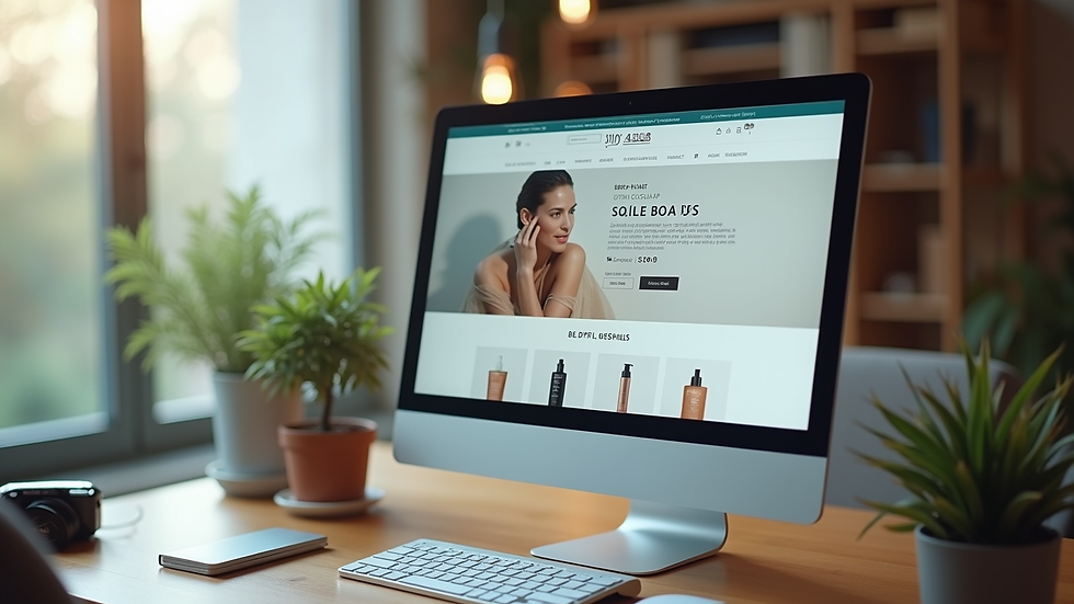 Close-up view of a computer screen showing an online store selling body splash