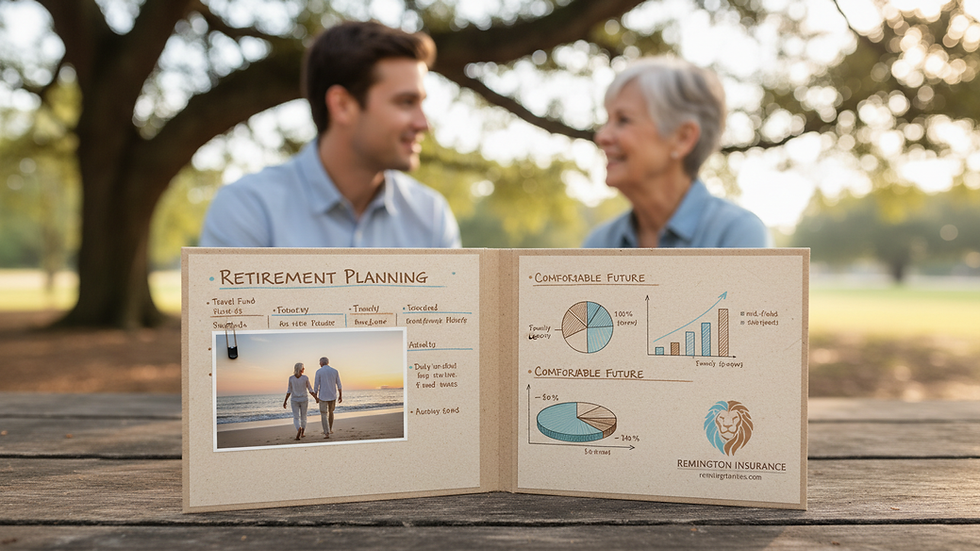 Close-up view of a retirement planning folder with charts and notes