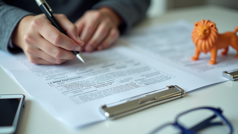 Close-up view of a person reviewing insurance policy documents