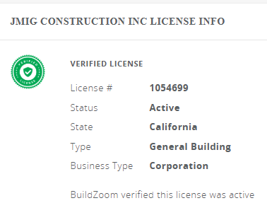 JMIG Construction Inc legitimate company California