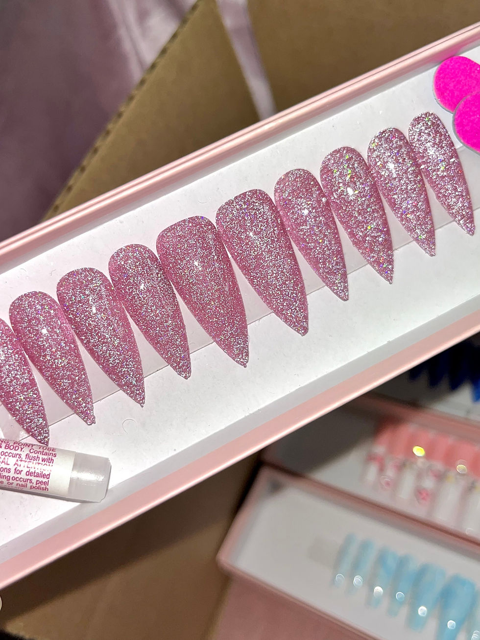 Pink Fairy Dust Long Stiletto Press Ons Made to Order