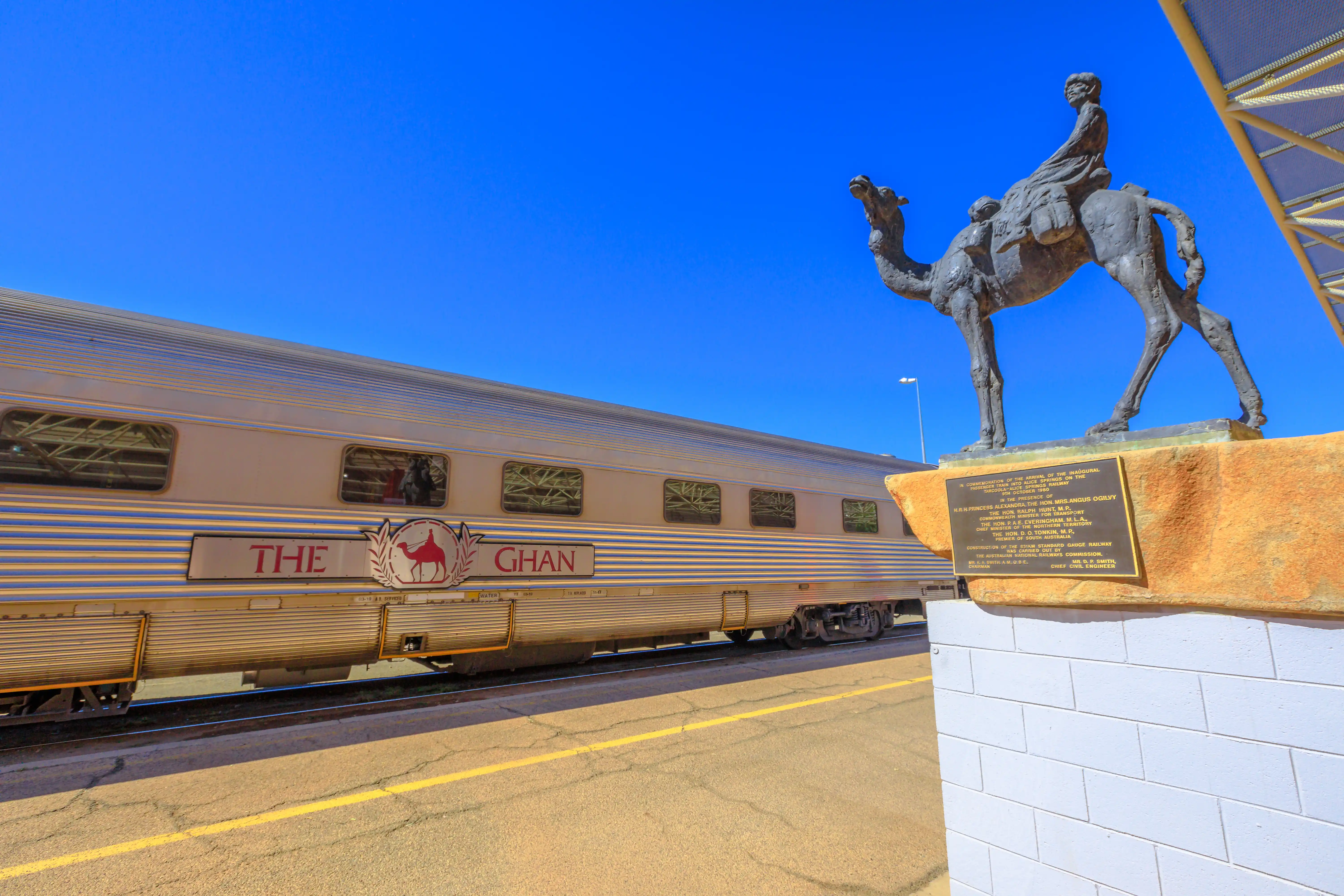 The Ghan awaiting at Alice Spring Station in Australia