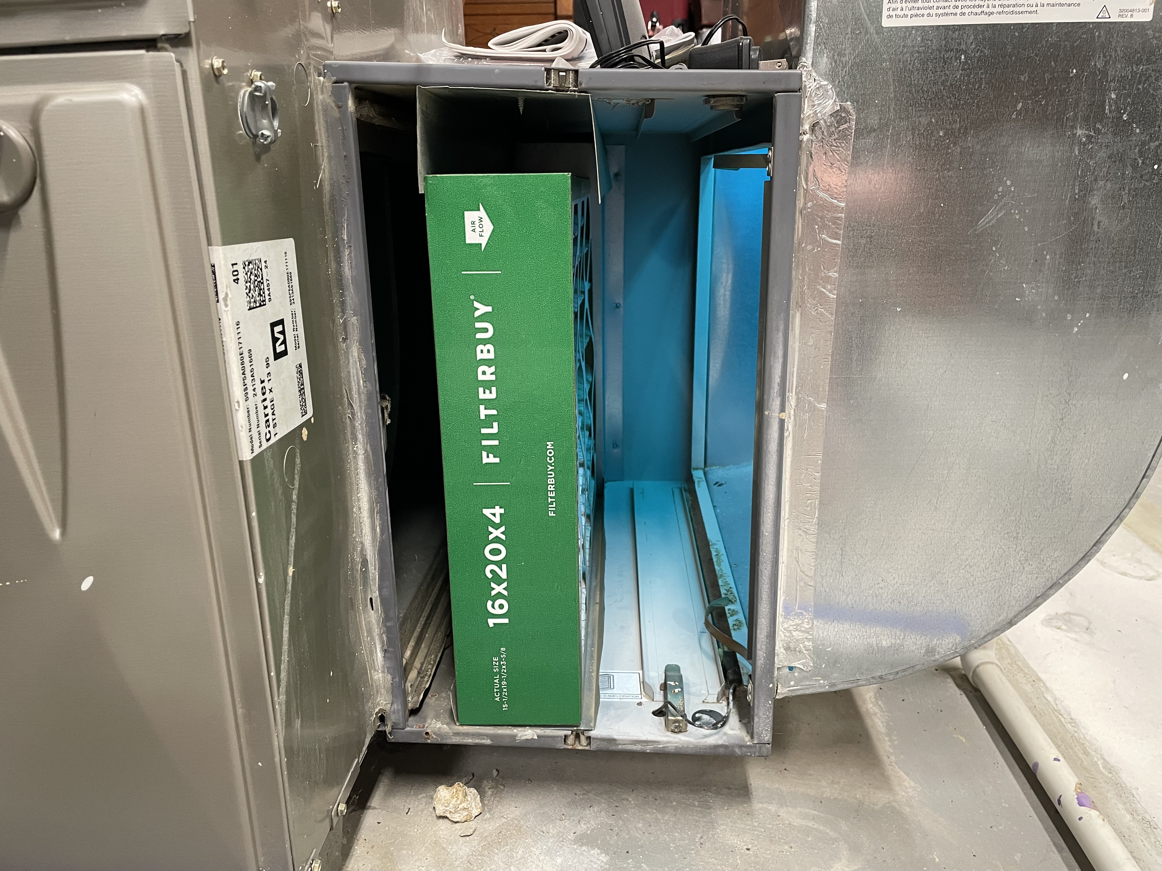 HVAC filter is shown inside of HVAC unit with a 4" filter filling the width like it's meant to, preventing gaps and ensuring better air quality. 