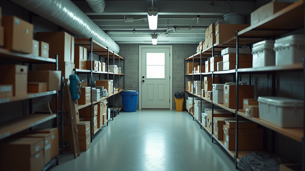 High angle view of a clean and organized basement