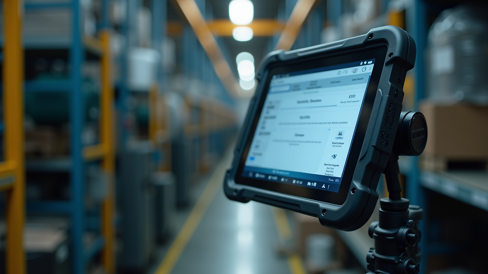 Eye-level view of rugged tablet mounted on industrial equipment