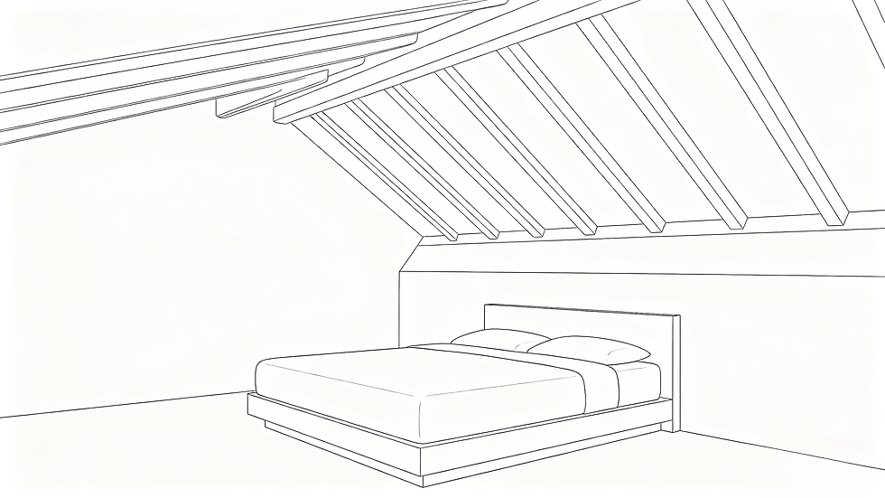 Minimal architectural line drawing illustrating a home layout feature considered in Feng Shui review