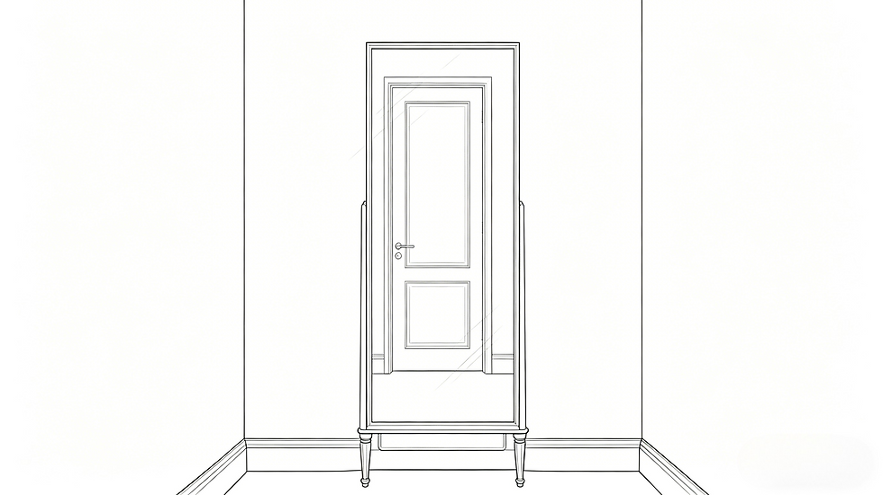 Minimal line drawing of an entrance used to illustrate doorway placement in a Feng Shui home review