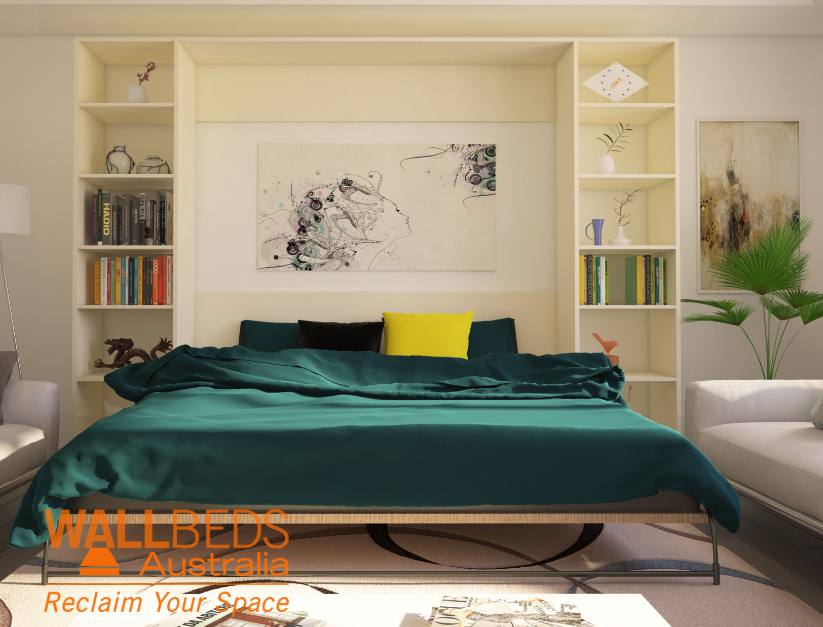 Alpha bed with bookcases open