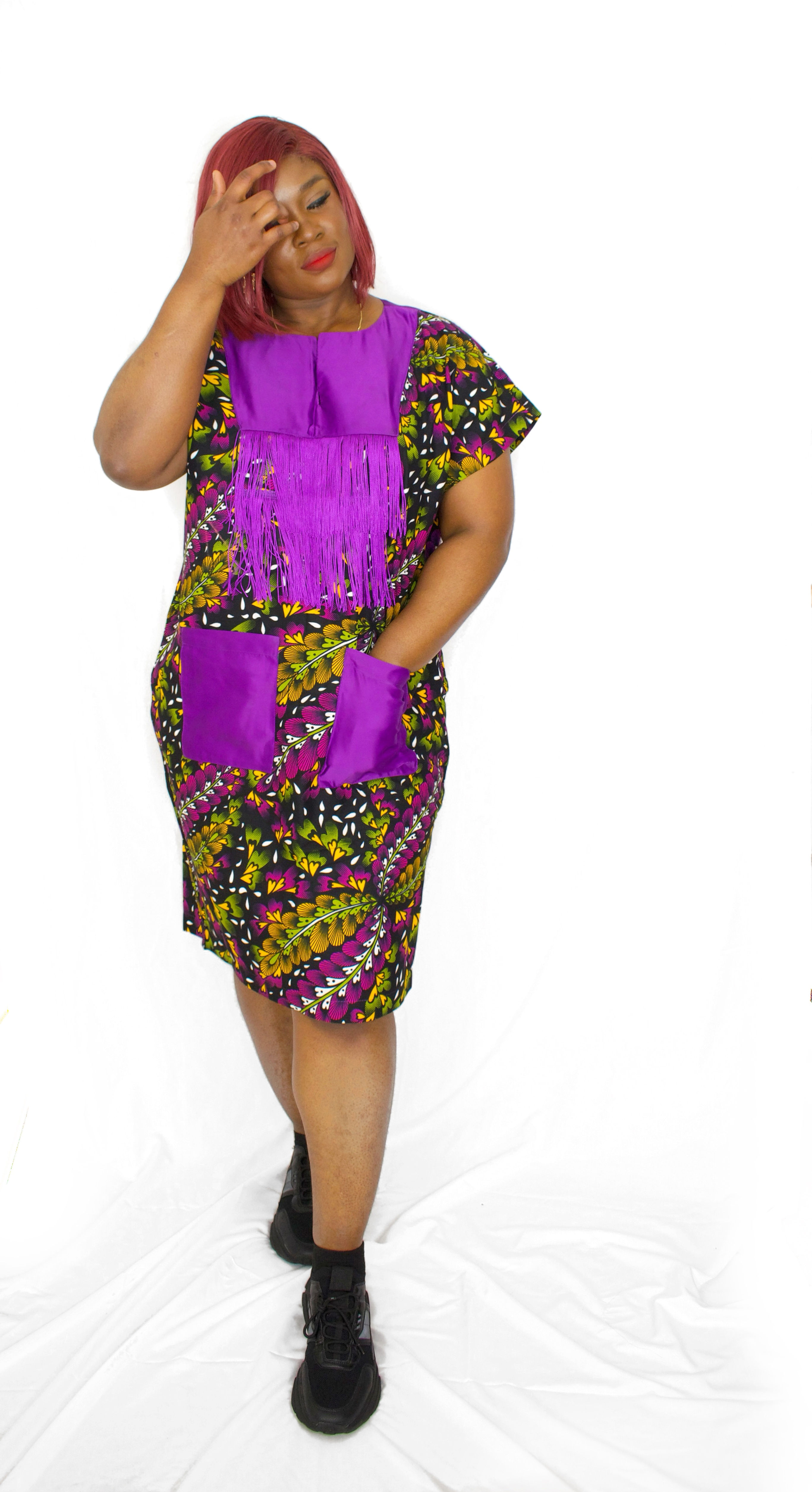 Ewa African Print Shift Dress Purple | Ankara Shift Dress Canada