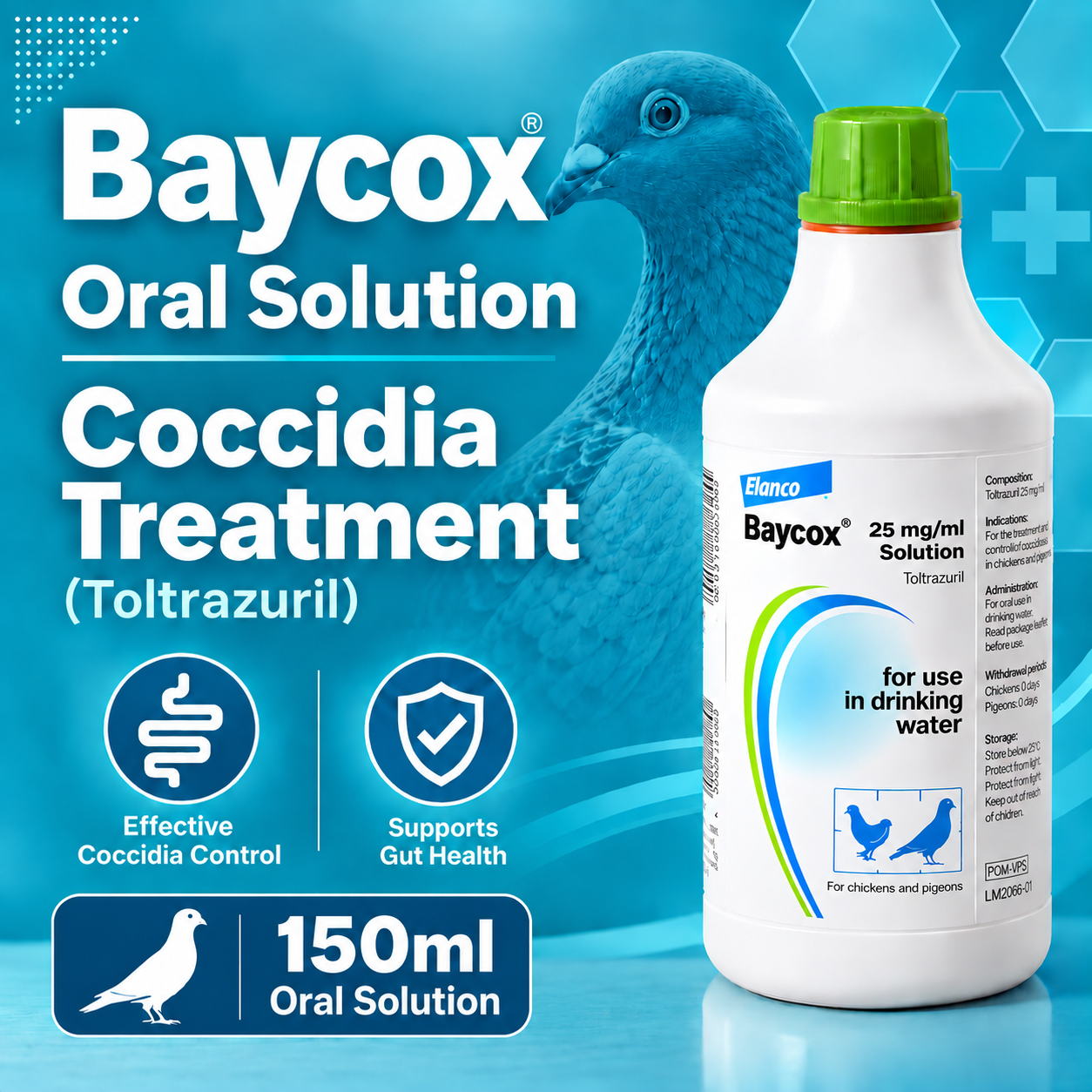 Baycox 2.5% Solution Coccidia 50 bird treatment (Toltrazuril) 150ml