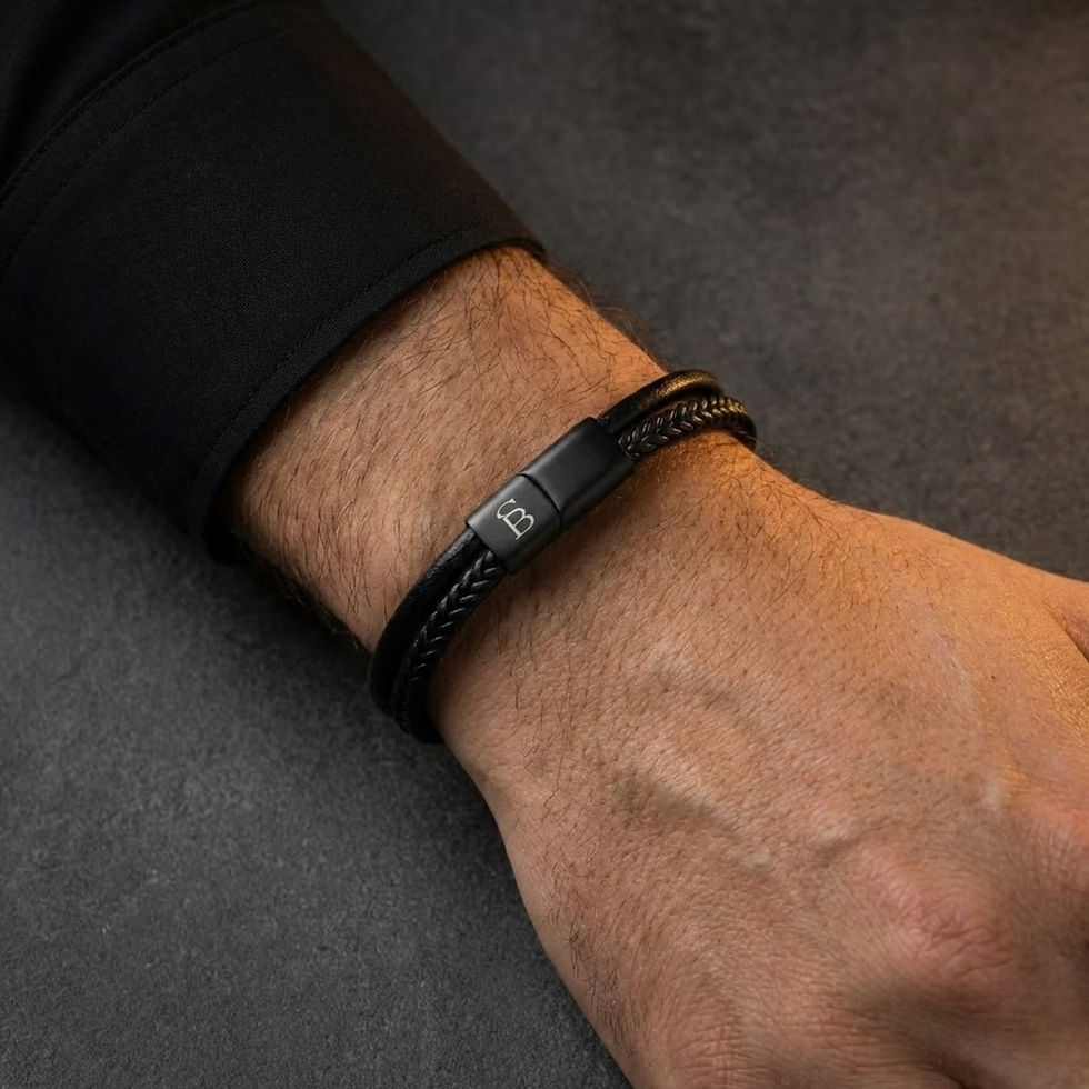 Black Edition Dual-Band Black Leather Bracelet on a model's wrist