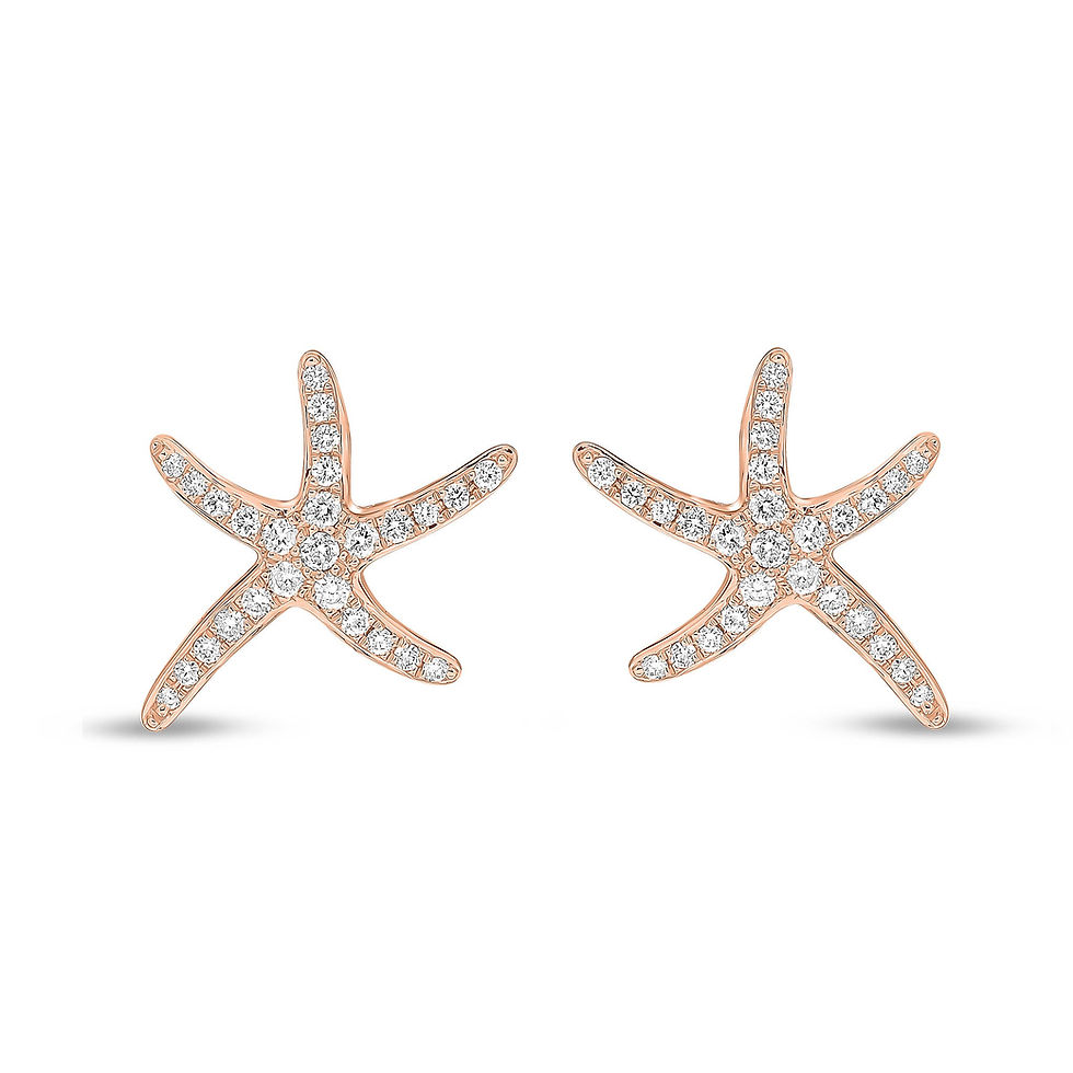 18CT Rose Gold Diamond Pave Set Starfish Stud Earrings 13mm shown against a neutral background, highlighting its design and f
